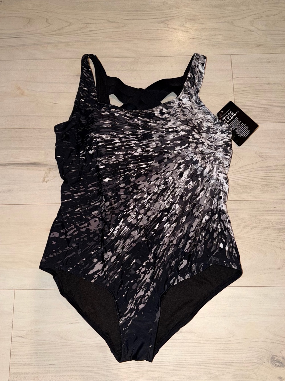Swimsuits For All Black & Gray Abstract Print One-Piece Bodysuit NWT